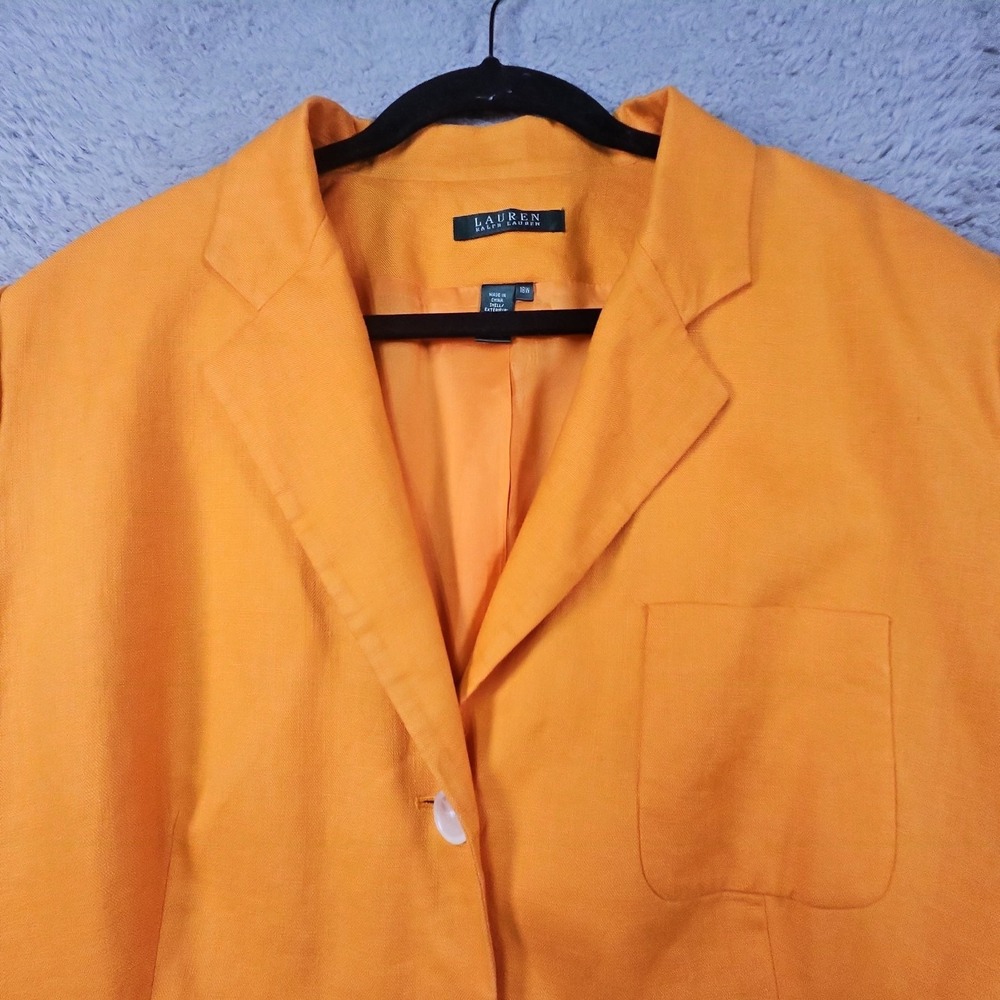 Ralph Lauren Linen Blazer Womens 18W Orange Old Money Coastal Career Prep Jacket - Picture 3 of 16
